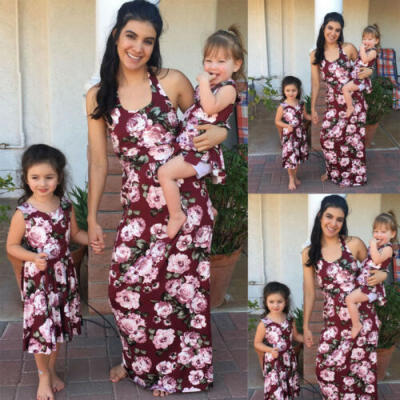 

Mother Daughter Family Matching Dress Mommy&Me Floral Maxi Dresses Outfits