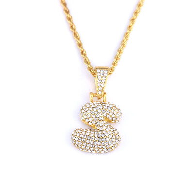 

Available Custom Bubble Letters Name Pendant Iced Out 18K Gold Rhinestone Hip Hop Necklaces Jewelry Gift