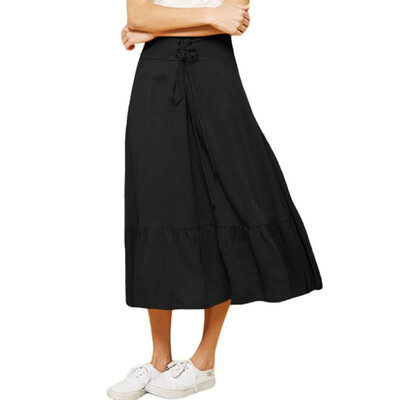 

Summer strap hem pleated loose over the knee skirt
