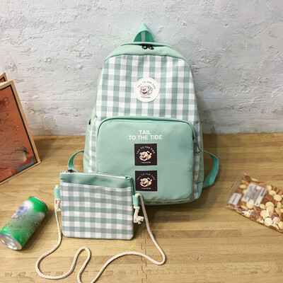 

Tailored Female Canvas Plaid Backpack Campus Student Bag Large Capacity Travel Backpack