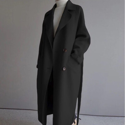 

Tailored Womens Oversize Lapel Cashmere Wool Blend Belt Trench Coat Outwear Jacket