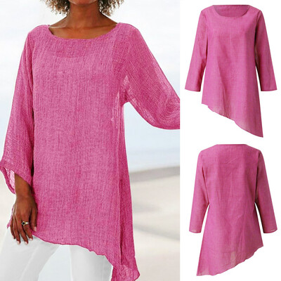 

Starmoon Women Plus Size Long Sleeve Linen Baggy Blouse Shirt Ladies Summer Tunic Tops