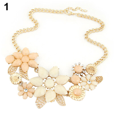 

Fashion Womens Resin Flower Chain Pendant Choker Bib Statement Collar Necklace