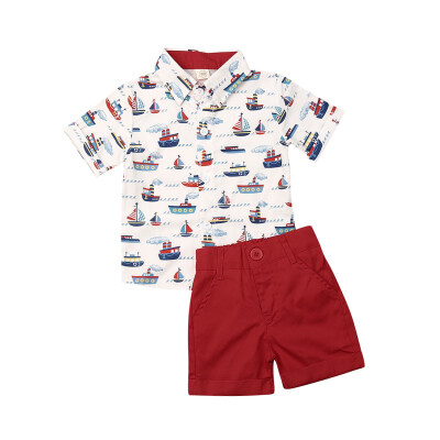 

Baby Boy Kids Gentleman Sailboat ShirtShorts Pants Wedding Party Summer Set