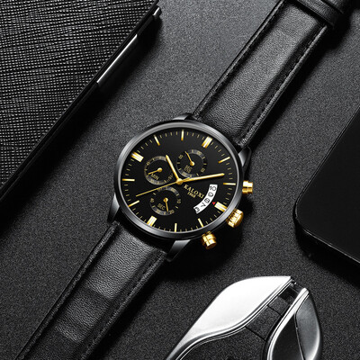

Mens Business Steel Belt Belt Quartz Watch Waterproof Luminous Double Calendar Mens Watch