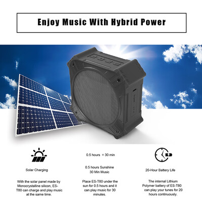 

ES-T80 Solar Portable Bluetooth Speakers IPX6 Waterproof Outdoor Subwoofer 5W Speaker AUX IN Solar Charging with Bicycle Mounting
