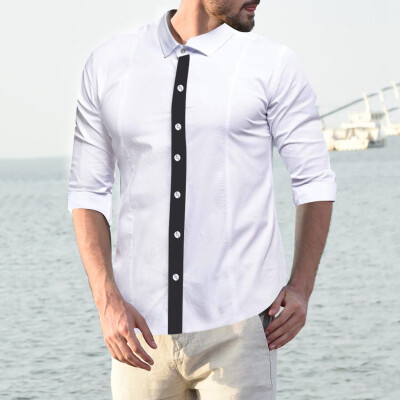 

Tailored Fashion Mens Long Sleeve Casual Fit Silm Shirt Blouse Patchwork Top