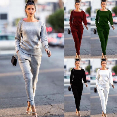 

2Pcs Women&39s Lady Tracksuit Hoodies Sweatshirt Pants Sets Sport Wear Casual Suit