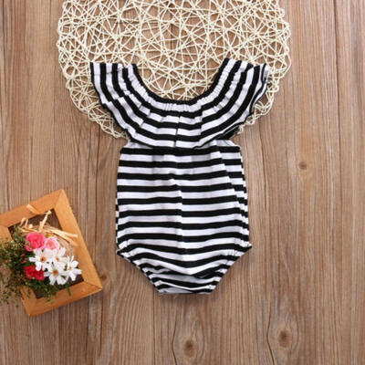 

US Toddler Baby Girls Ruffles Striped Romper Bodysuit Outfits Clothes Sets 0-24M