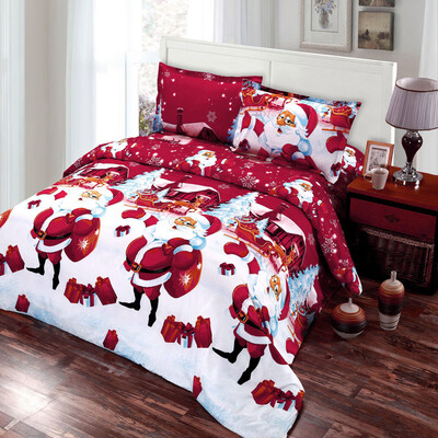 

4pcs Polyester Fiber 3D Printed Cartoon Merry Christmas Gift Santa Claus Deep Pocket Bedding Set Bedclothes Cover Bed Sheet 2 Pill