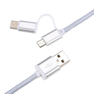 

2-in-1 USB 20 Male to Type-CMicro USB Nylon Braided Charge Cable For Huawei Samsung HTC Xiaomi etc 1m Gold