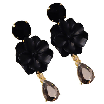 

Vintage Bohemia Natural Stone Black Crystal Big Earring For Women Fashion Jewelry Green Flower Dangle Drop Earrings