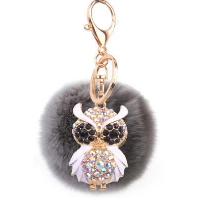 

Car Keychain Handmade Cute Creative Plush Owl Rex Rabbit Hairball Crystal Rhinestone Jewelry Bag Pendant