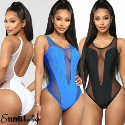 

Womens One-piece Swimsuit Crystal Padded Bra Swimwear Monokini Bikini Beachwear