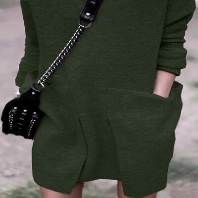

Mock Neck Solid Long Sleeves Pockets Tube Shift Dress
