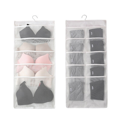 

Double Sided Hanging Closet Dual-Sided Hanging Organizer Storage Bag for Bra Clothes Socks 15 Mesh Pockets Grey