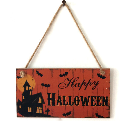 

Gobestart Happy Halloween Wooden Pendant Door Decorations Hanging Party Decoration