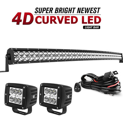 

Curved LED Light Bar 50inch Combo 4 Pods Wiring Offroad Pickup SUV 4WD Truck