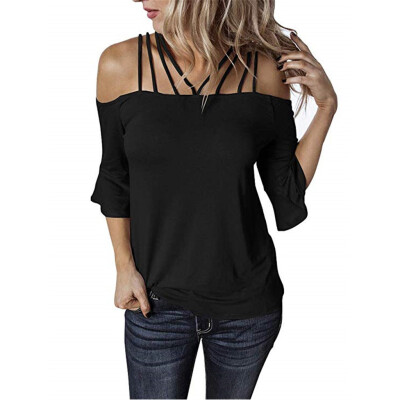 

Starmoon Women Summer Off Shoulder Short Sleeve Loose Solid Plus Size Casual T-Shirt