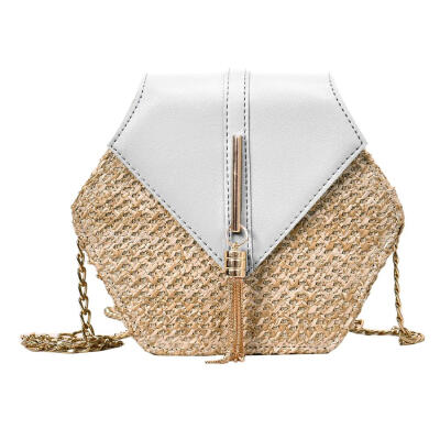 

Hex-shape StrawPU Shoulder Handbags Women Top-handle Summer Beach Boho Bag