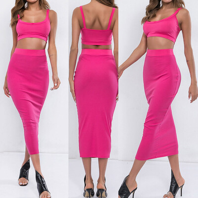 

Roseonmyhand Fashion Womens Solid O-Neck Vest Tank Sexy Sleeveless Bodycon Sets Suits Dress