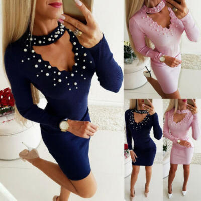 

Fashion Women Winter Knitted Sweater Bodycon Deep V Neck Long Pencil Party Dress