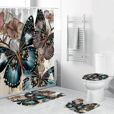 

〖Follure〗4PCS Non Slip Toilet Polyester Cover Mat Set Bathroom Shower Curtain