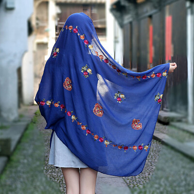 

Summer new national wind cashew flower cotton&linen scarf sunscreen shawl retro embroidered silk scarf female shawl wholesale