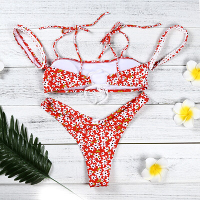 

Roseonmyhand Women Bikini Set Swimwear Push-Up Padded Print Bandage Bra Swimsuit Beachwear