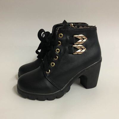 

Rose Women Pure Color Square Heel Lace-Up Suede Boots Retro Boots Round Toe Shoes