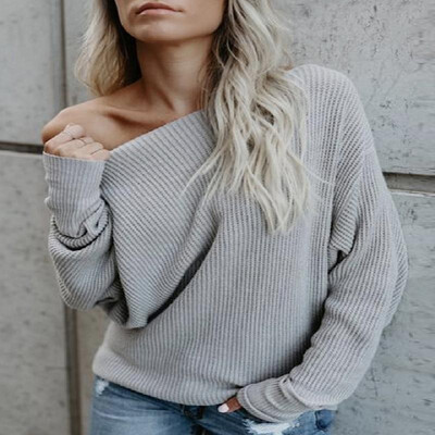 

Solid Ribbed Oblique Long Sleeves Knit Sweater
