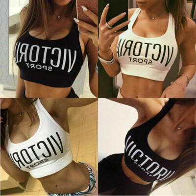 

USA Women Workout Vest Sports Bra Stretch Run Gym Yoga Padded Fitness Tank Tops