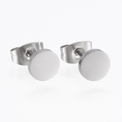 

304 Stainless Steel Stud Earrings Flat Round Stainless Steel Color 6x1mm Pin 08mm