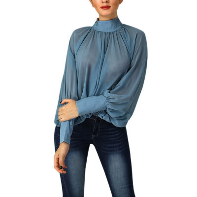 

Fashion Batwing Long Sleeve Women Chiffon Blouse Solid Casual Loose Womens Tops&Blouses Turtleneck Feminina Tops