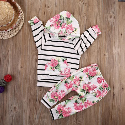 

Floral Baby Girls Long Sleeve T-shirtPants Outfits 2PCS Hooded Clothes Set