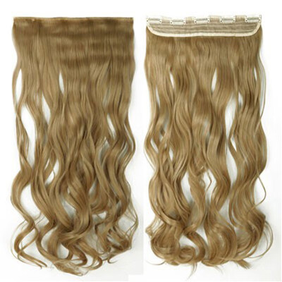 

Synthetic Fiber Clips in on Hair Extension 34 Full Head One Piece 5 Clips Long Silky Straight Curly Wavy