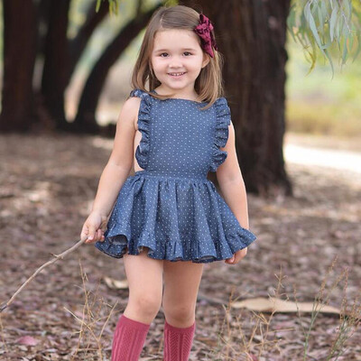 

Toddler Kids Baby Girl Clothes Princess Sleeveless Ruffle Polka Dot Dress Outfit