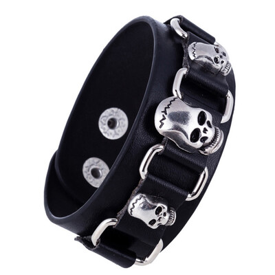 

Punk Cool Men Vintage Cuff Leather Skull Head Fashion Bracelet Wristband