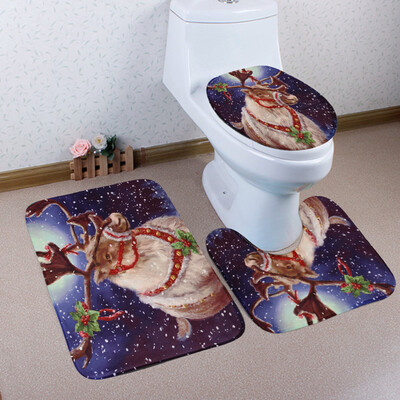 

〖Follure〗3PCS Christmas Bathroom Non-Slip Pedestal Rug Lid Toilet Cover Bath Mat Set