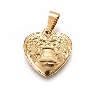 

304 Stainless Steel Pendants Large Hole Pendants Heart with Bell Golden 19x18x3mm Hole 8x4mm