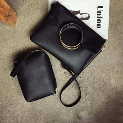 

2019 New Style Ring Composite Bags 2 Pieces Set Women PU Leather Handbag One Shoulder Folding Bag Casual
