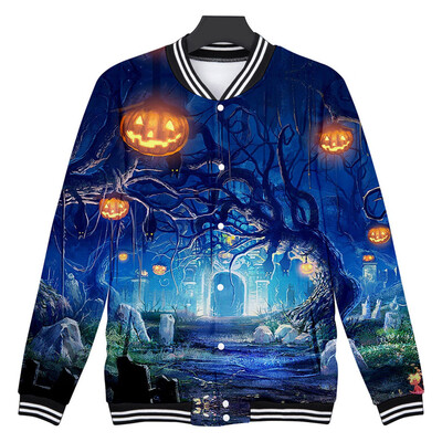 

Toponeto Women Halloween Horror Print Party Long Sleeve Pullover Hooded Baseball Jacket