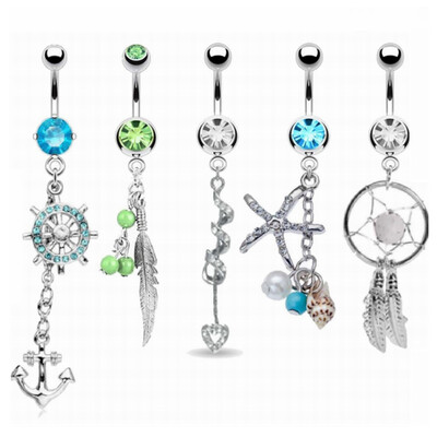 

Style Vintage Butterfly Palm Hand Flower Turquoise Dangle Navel Belly Bar Button Rings Body Piercing Jewelry Sets