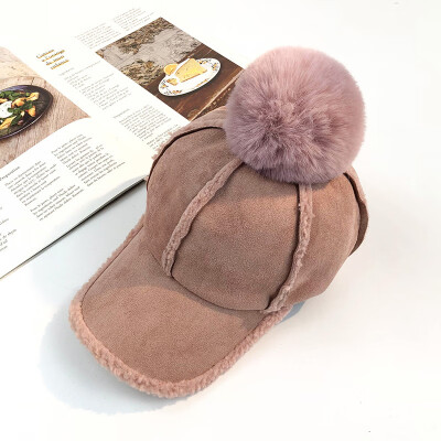 

Winter lamb wool warm baseball cap female Korean leisure Joker fur ball soft younger sister fashion Cap student hat