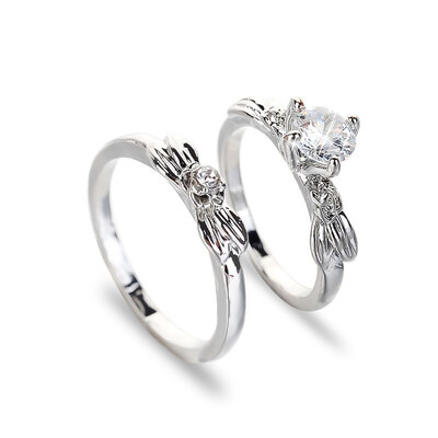 

New Design Bright Round Zirconia Female Flower 2 Pieces Luxury Ring