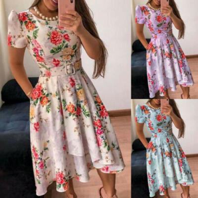 

Womens Summer Boho Floral Long Maxi Evening Cocktail Party Beach Dress Sundress