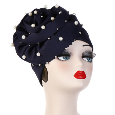

Womens Headscarf Big Flower Beaded Baotou Caps Scarf Cap Cosmetic Cap Useful