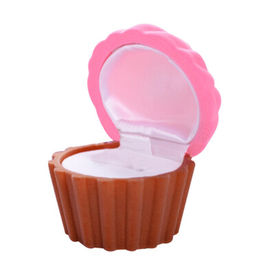 

〖Follure〗Cute Cake Cup Shape Velvet Ring Box Earring Pendant Necklace Jewelry Box Brown