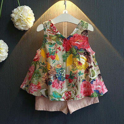 

Princess Baby Kids Girl Floral Tops Vest Shorts Dress Outfits Set Clothing 2-7Y