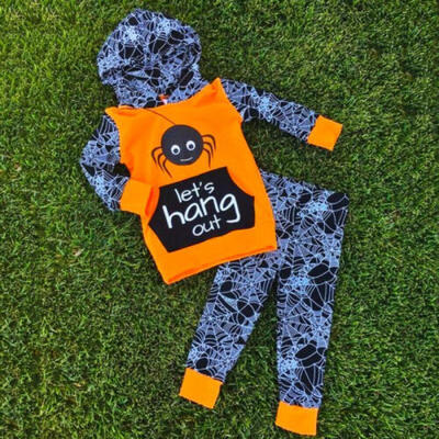 

Autumn Baby Boys Halloween Clothes Spider Hooded Sweatshirt Pants Trousers Sets